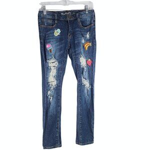 Machine Distressed Patch Skinny Jeans
